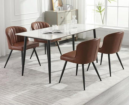 EALSON Modern Dining Chairs Set of 6 Upholstered Leather Accent Dining Room Chairs with Metal Legs Comfortable Armless Kitchen Chairs for Living Room/Dining Room, Brown