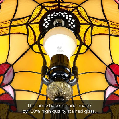 Luxury 12" Tiffany Style Table Lamp with Stained Glass & Baroque Design – Elegant Tiffany Lamp for Living Room, Bedroom, Office Decor | Includes LED Bulb, UL-Certified, Premium Resin Base