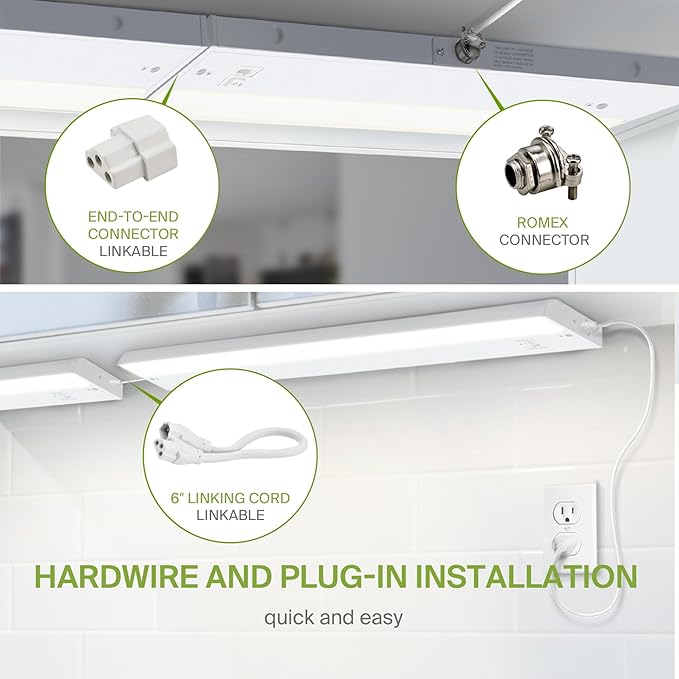 ASD LED Under Cabinet Lighting 32 Inch, Dimmable, Hardwired or Plug-in Installation, 3 Color Levels- 2700K/3000K/4000K, Linkable Kitchen Under Counter Lighting, ETL & Energy Star, White, 12 Pack