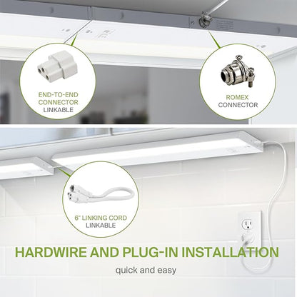 ASD LED Under Cabinet Lighting 32 Inch, Dimmable, Hardwired or Plug-in Installation, 3 Color Levels- 2700K/3000K/4000K, Linkable Kitchen Under Counter Lighting, ETL & Energy Star, White, 12 Pack