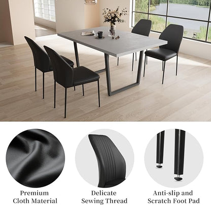 5 Piece Dining Table Set, 42.9 Inch Modern Kitchen Dining Table and Leather Dining Chairs for Kitchen Dining Room (Table + 4 Black Chairs)