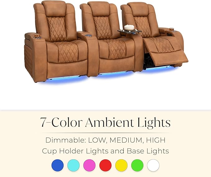 Seatcraft Diamante Zero-Gravity CoolZero Italian Leather Home Theater Seating, Power Headrest, Power Recline, Row of 2 Loveseat, Tawny