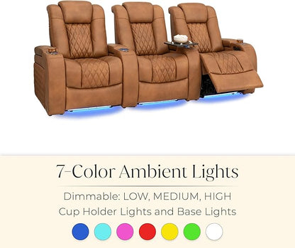Seatcraft Diamante Zero-Gravity CoolZero Italian Leather Home Theater Seating, Power Headrest, Power Recline, Row of 4 Dual Loveseats, Tawny