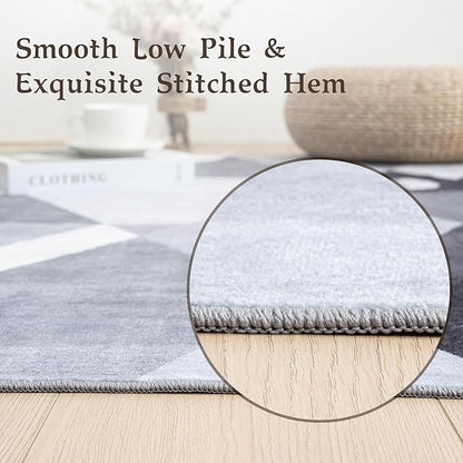 HOMFINE Washable Modern Area Rug - Geometric Style 6x9 Rugs for Living Room, Bedroom, Machine Washable Rug Soft Non Slip Non Shedding Area Rug - Grey, 6'x9'