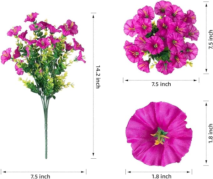 Artificial Flowers Fake Plants for Outdoors Decoration, 12 Bundles Silk Morning Glory with Eucalyptus Realistic UV Resistant Faux Flowers for Outside Planter Porch Yard Patio Garden Home Indoor, Mix