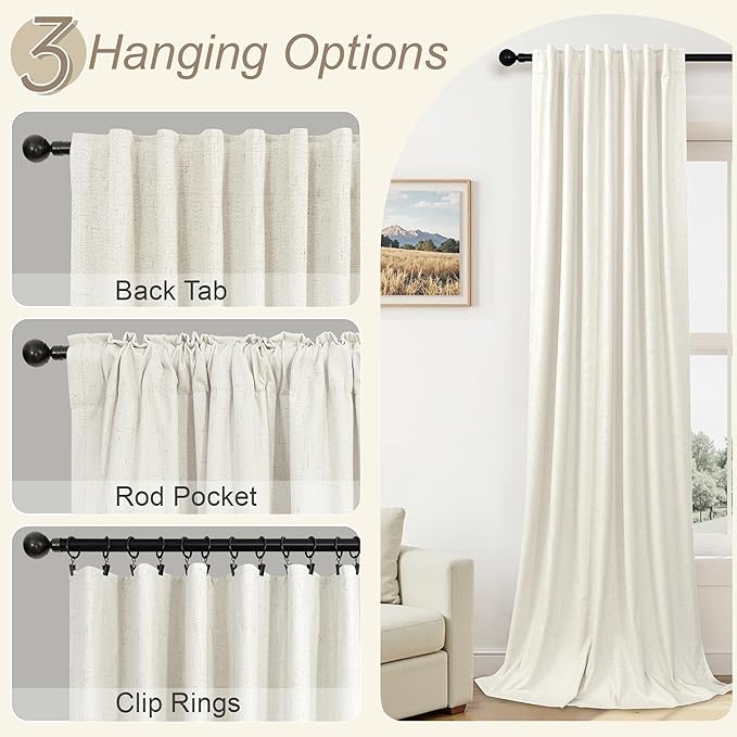 Pitalk Natural Linen Blackout Curtains for Bedroom Farmhouse Room Darkening Window Drapes Thermal Insulation Noise Reduction Door Panels for Dining Room Nursery Cream Ivory Off White 38 x 84 Inch Long