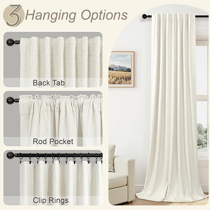 Drapes 92 Inch Length 2 Panels Set for Bedroom Linen Textured Viral Lightweight Blackout Long Curtains for Sliding Glass Door Energy Efficient Sun Blocking Sound Absorbing Country Style Back Tab Cream