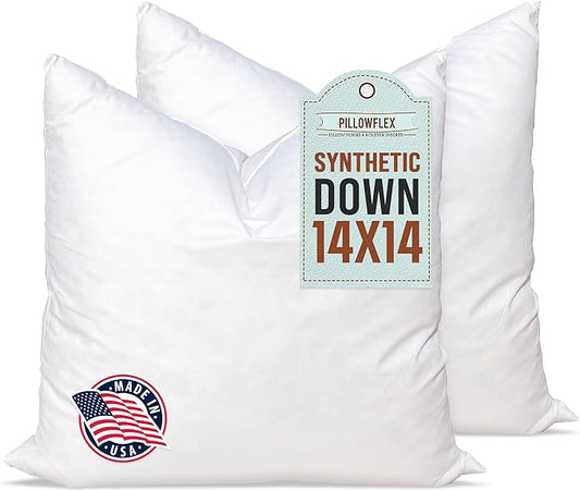 Pillowflex Synthetic Down Alternative Pillow Inserts for Shams - Comfy Pillows for Sleeping, Perfect & Best for Sleeping, Handmade Down Alternative Throw Pillow Inserts - (14x14 Set of 2)