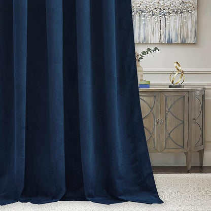 RYB Home Navy Blue Velvet Door Curtains - Room Darkening Curtains for Bedroom, Thermal Insulated Noble Elegant Decorative Window Drapes, Width 42 x Length 84 inch, 2 Panels