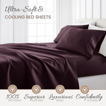 Linen Market Bed Sheets for Twin Size Bed (Purple) - Sleep Better Than Ever with These Soft and Cooling Twin Sheets - Deep Pocket Fits 16" Thick Beds - 3 Piece Twin Sheet Set