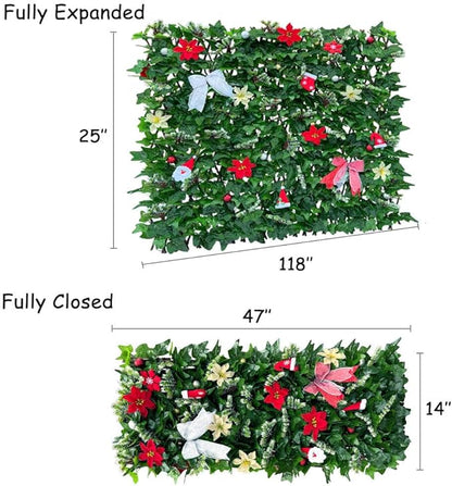 Sumery Expandable Fence Privacy Screen for Balcony Patio Outdoor,Decorative Faux Ivy Fencing Panel,Artificial Hedges (Single Sided Leaves) (4, Christmas-Ivy)