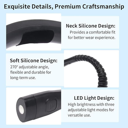 Book Light, 3-Color & 9-Brightness Reading Light, Bendable Neck Light, 80-hr Lasting Rechargeable Lamp, Perfect Book Light for Reading in Bed, Knitting, Camping (Black, Classic)