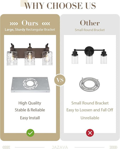 Bathroom Vanity Light Fixtures Over Mirror 3-Light Hammered Glass Wall Mounted Modern Oil Rubbed Bronze - VL01ORBH-3