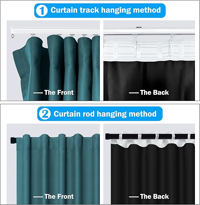 Room Divider Curtains Total Blackout Privacy Curtain Panel Room Thermal Insulated Noise Reduction Curtains for Bedroom Window Living Room Ceiling Track Curtain W 12.5 ft × H 9 ft Azure Blue