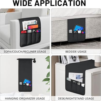 WETRBWEH TV Remote Control Holder Couch Caddy, Non-slip Bedside Caddy Organizer with 5 Pockets for Key Glasses Phone Magazine Holders (Black, 35"x12.4")