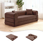 78.5" Convertible Sleeper Sofa Bed, Faux Leather Folding Floor Sofa with Pullout Bed&2 Pillows, No Assembly Modern Boneless Couch Compression Sofa in Box with Storage Pocket for Living Room, Brown