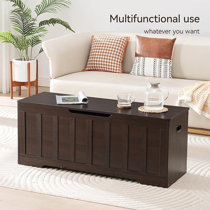 47.2" Storage Chest Extra Large,Storage Trunk with 2 Safety Hinges,Wooden Storage Bench,Shoe Bench,47.2x15.7x19.1 Inch,Easy Assembly,Storage Bench for Bedroom,Living Room,entryway(Espresso).
