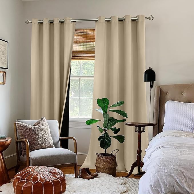 BGment Sand Blackout Curtains 95 Inches Long 2 Panels Set for Living Room, Thermal Insulated 100% Light Blocking Curtains & Drapes, Grommet Soundproof Curtains for Bedroom Window, Each 52 Wide