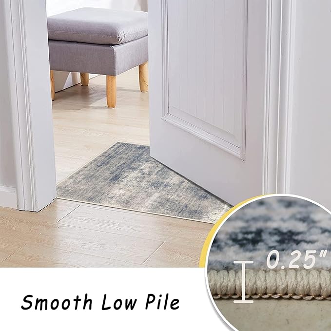 8x10 Area Rugs for Living Room, Non-Slip Backing Washable Rug 8x10, Large Area Rug Soft Carpet for Bedroom Dining Room, Neutral Modern, Easy Clean, Durable, Grey/Navy