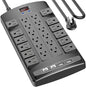 QINLIANF Surge Protector Power Strip - 10Ft Flat Plug Heavy Duty Extension Cord with 24 Outlets and 4 USB Ports(2 USB-C Ports), 1875W/15A, 4100J, for Home, Office, Dorm, ETL Listed, Black