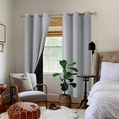 BGment 100% Blackout Curtains for Bedroom with Black Liner, Thermal Insulated Thick Double Layers Total Light Blocking Grommet Window Curtains 84 Inch Length 2 Panels Set (42 x 84 Inch, Light Grey)