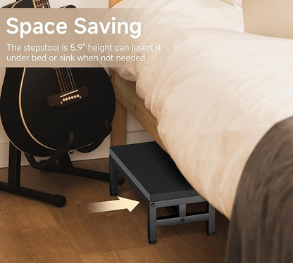 Y&M One Step Stool for Adults Kids, Adjustable Non-Slip Foot Stool with Sturdy Metal Frame, Bed Step for High Beds, Portable Step for Kitchen, Bathroom, Bedroom, Living Room – Black