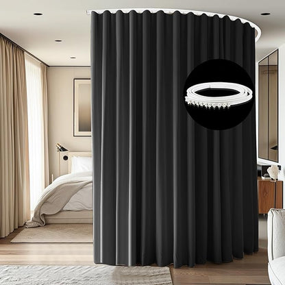 Room Divider Ceiling Mounted Curtains Track Sets Extra Wide Blackout Curtain Flexible Tracks for Bedroom Privacy Partition Separator, 1 Panel Black Drape and White Rail, W8.3 x H10ft