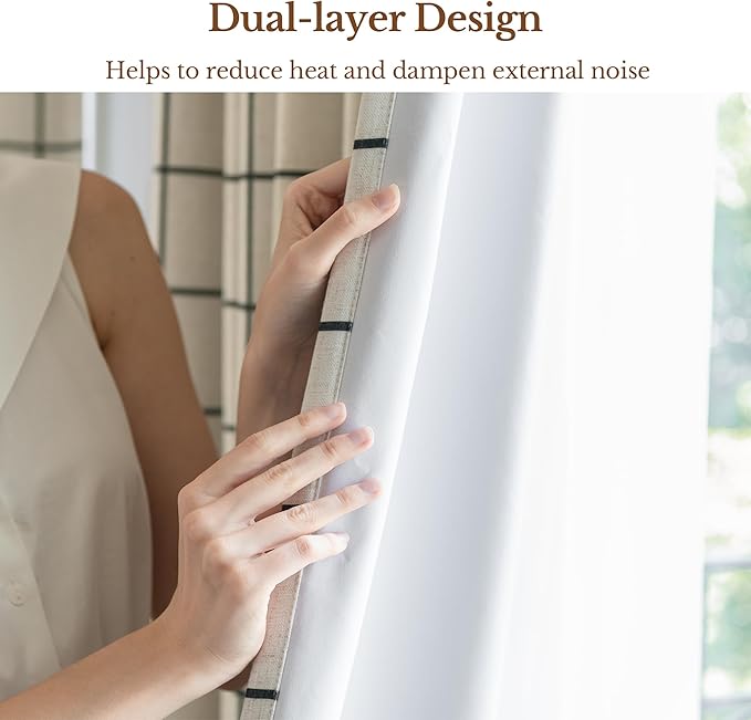 Plaid Pinch Pleated Curtains - Modern Luxury Linen Buffalo Blackout Drapes, Thermal Insulated Double Layer Window Panels for Living Room Bedroom, 120 Inches Long Black 2 Panels Set
