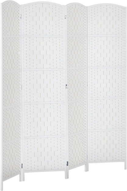 HOMCOM Room Divider, 4 Panel Folding Privacy Screen, 6FT Tall Portable Wicker Weave Partition Wall Divider for Bedroom, Home Office, White