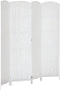 HOMCOM Room Divider, 4 Panel Folding Privacy Screen, 6FT Tall Portable Wicker Weave Partition Wall Divider for Bedroom, Home Office, White