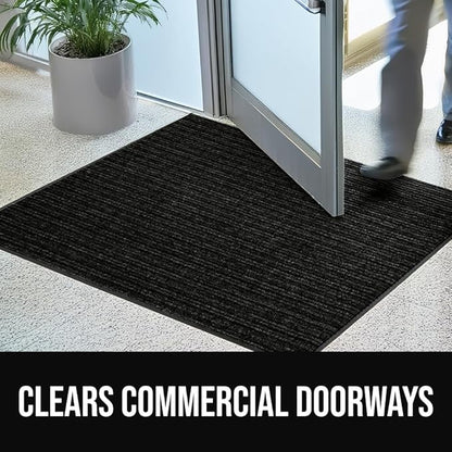 GORILLA GRIP Waterproof Traffic Guard Door Mat, 47x35, Heavy Duty Entryway Mats, Strong Rubber Back Commercial Utility Rugs for Office Hallway, Garage Floor and Home, Low Profile Carpet Runner, Black