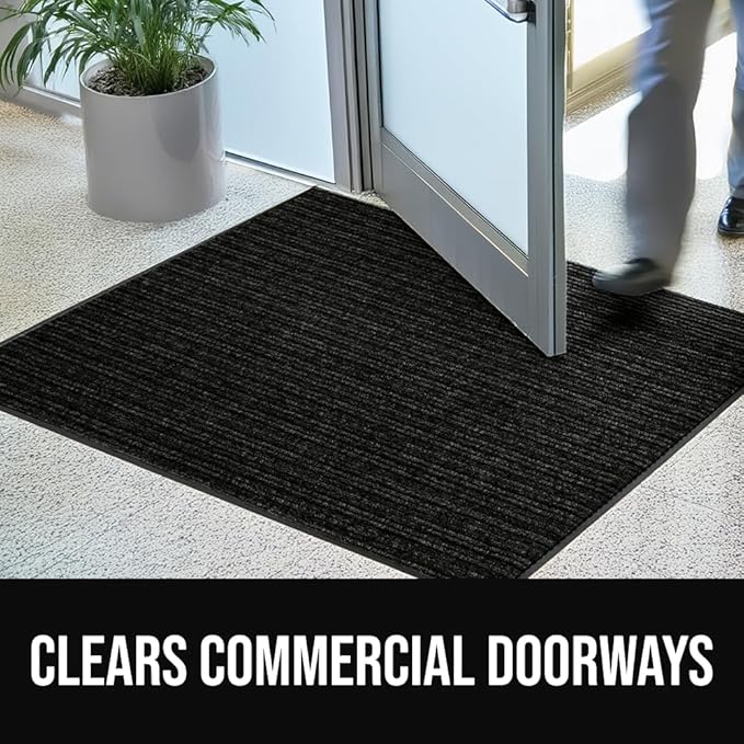 GORILLA GRIP Waterproof Traffic Guard Door Mat, 2 Pack Heavy Duty Entryway Mats, Strong Rubber Back Commercial Utility Rugs for Office Hallway, Garage Floor and Home, Low Profile Carpet, 35x23, Black