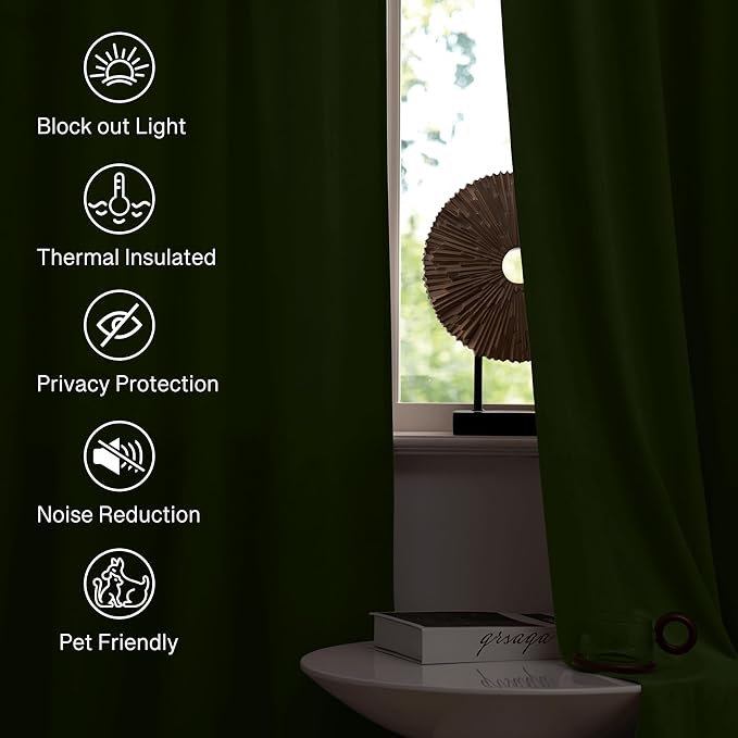 StangH Moss Green Velvet Drapes 90 inches Long, Luxury Room Darkening Temperature Balance Bedroom Curtains Privacy Doorway Dividers for Living Dining Room, W52 x L90, 2 Panels
