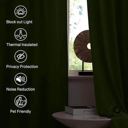 StangH 62 inches Wide Green Velvet Curtains for Bedroom, Luxury Room Darkening Noise Reducing Window Treatment Moss Green Christmas Curtains for Doorway/Office, W62 x L90, 2 Panels