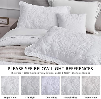 CHIXIN Bedspread Coverlet Quilt Set Full Size - Lightweight Bedding Cover - Beautiful Stitching - 5 Piece Reversible Bedspread - Gorgeous Damask Paisley Pattern (Full, Pure White)