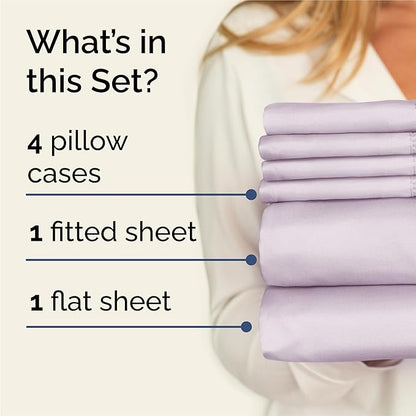 King 6 Piece Sheet Set - Cooling & Breathable - Hotel Luxury Bedding, Includes Fitted Sheet for Women, Men, Kids and Teens - 1 Flat, 1 Fitted Sheet, 4 Pillowcases with Deep Pockets - Light Lavender