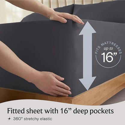 LuxClub 5 PC Split King Sheet Set, Deep Pockets Wrinkle Free Cooling Bed Sheets Hotel Bedding for Women, Men, Includes 2 Fitted Sheet, 1 Flat Sheet and 2 PillowcasesDark Grey
