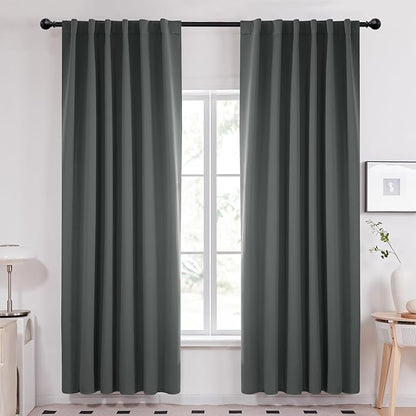 Deconovo Blackout Curtains, Thermal Insulated, W52 x L84 2 Panels, Back Tab, Machine Washable, Room-Darkening Drapes for Bedroom/Living Room Dark Grey