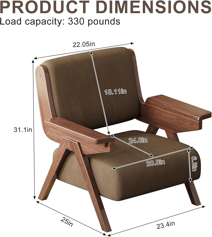 Mid Century Modern Accent Chair, Fabric Upholstered Lounge Arm Chair with Solid Wood Frame for Living Room, Bedroom, Office, Reading Corner (Coffee, Set of 2)