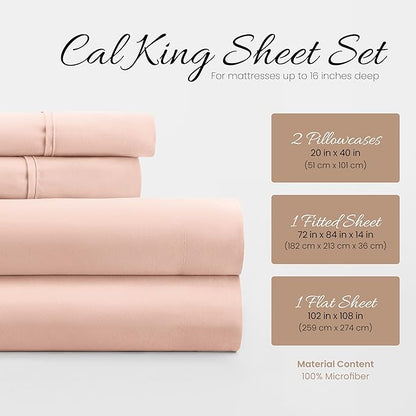Linen Market Bed Sheets for California King Size Bed (Blush) - Sleep Better Than Ever with These Soft and Cooling California King Sheets - Deep Pocket Fits 16" Thick Beds - 4 Piece Cal King Sheet Set