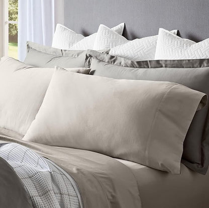 BOLL & BRANCH Signature Hemmed Sheet Set - Twin, Pewter - Luxury 100% Organic Cotton - Includes 1 Flat, 1 Fitted, 2 Pillowcases - Buttery Soft