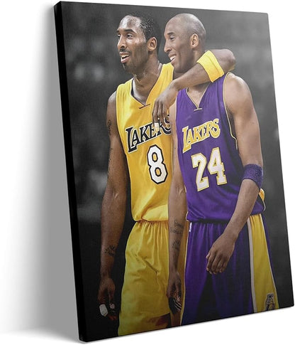 Kobe Bryant Canvas Wall Art Print Poster, Iconic Basketball Player Dual-Era Tribute Artwork, No. 8 and No. 24 Jersey Mamba Mentality Wall Decor for Home Gym Dorm Office Living Room, Framed 11x14inch