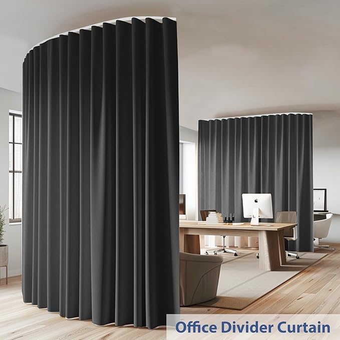 Room Divider Ceiling Mounted Curtains Track Sets Extra Wide Blackout Curtain Flexible Tracks for Bedroom Privacy Partition Separator, 1 Panel Black Drape and White Rail, W15 x H9ft