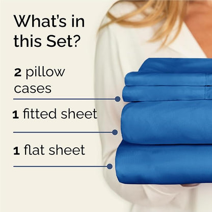 Twin XL 4 Piece Sheet Set - Cooling, Comfy & Breathable - Hotel Luxury Bedding, Includes Fitted Sheet for Women, Men, Kids & Teens - 1 Flat, 1 Fitted Sheet, 2 Pillowcases w/Deep Pockets - Royal Blue