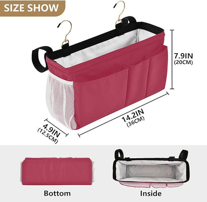 KOPIRIT Strawberry Red Bedside Caddy Storage Bag Bedside Organizer for College Dorm Top Bunk Bed Organizer Caddy Hanging Shelf 6 Pockets with Hooks for Glasses Book Tablet Holder