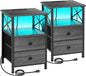 AMHANCIBLE Night Stand Set 2, LED Nightstand with Charging Station, End Tables Living Room with Fabric Drawers, Bed Side Table for Bedroom, Dark Grey HET052LDG