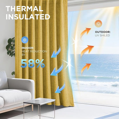 Joydeco Blackout Curtains for Bedroom - 96 Inch Long 100% Light Blocking 2 Panels Set Yellow Drapes, Thermal Insulated Room Darkening Curtains, Linen Textured for Living Room, Rod Pocket & Back Tabs