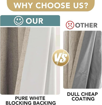 H.VERSAILTEX Linen Curtains 100% Blackout Curtains for Bedroom 102 inch Long Full Light Blocking Nature Linen Blended Window Curtains for Living Room Nickel Grommet (2 Panels, Cobblestone)