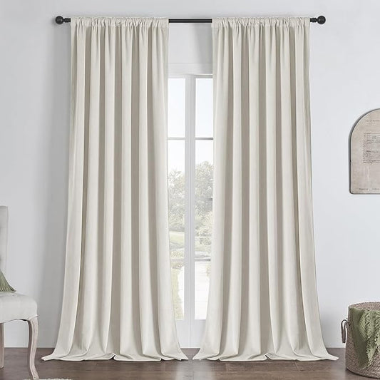 Joydeco White 100% Blackout Curtains 120 Inch 2 Panels, Luxury Thermal White Velvet Curtains for Bedroom Living Room, Soundproof Blackout Window Drapes, Rod Pocket & Back Tab (52W x 120L)