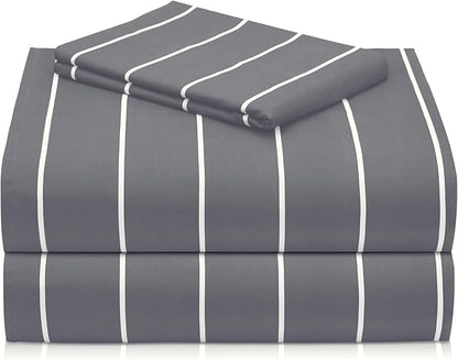 LuxClub 3 PC Twin Sheet Set, Deep Pockets Wrinkle Free Cooling Bed Sheets Hotel Bedding for Women, Men, Kids & Teens, Includes 1 Fitted Sheet, 1 Flat Sheet and 1 Pillowcase-Striped - Light Grey